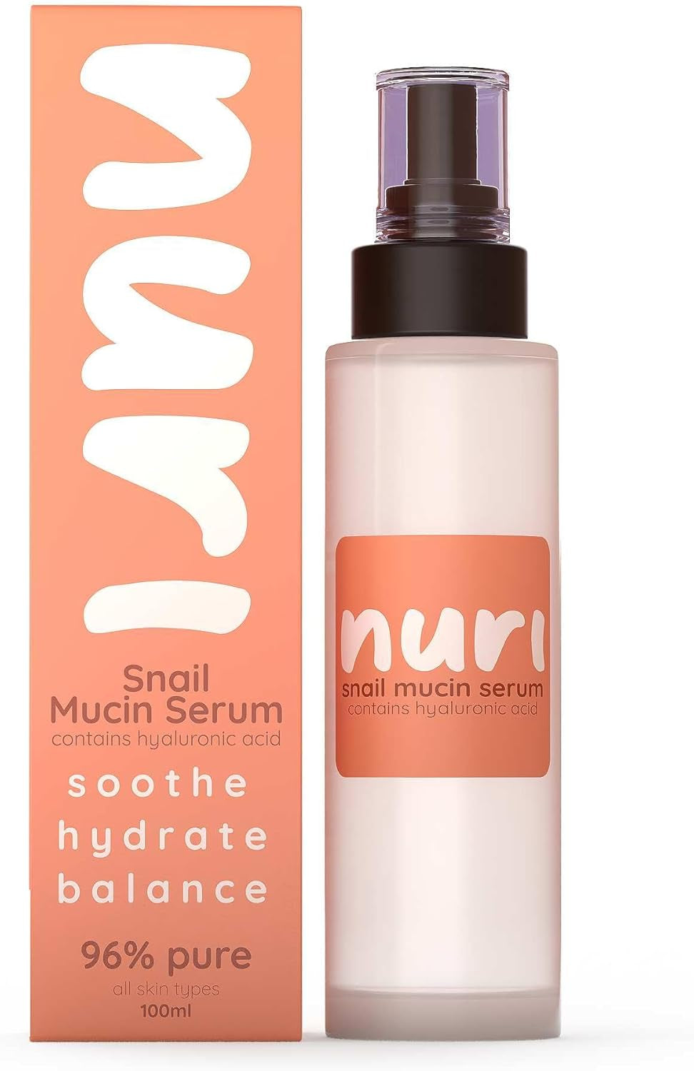 Nuri Snail Mucin Serum - 96% Snail Mucin & Hyaluronic Acid for Youthful, Hydrated Skin - Effortless Pump Application - Essential Korean Skincare Solution