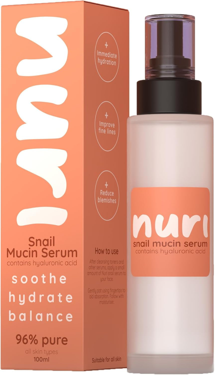 Nuri Snail Mucin Serum - 96% Snail Mucin & Hyaluronic Acid for Youthful, Hydrated Skin - Effortless Pump Application - Essential Korean Skincare Solution