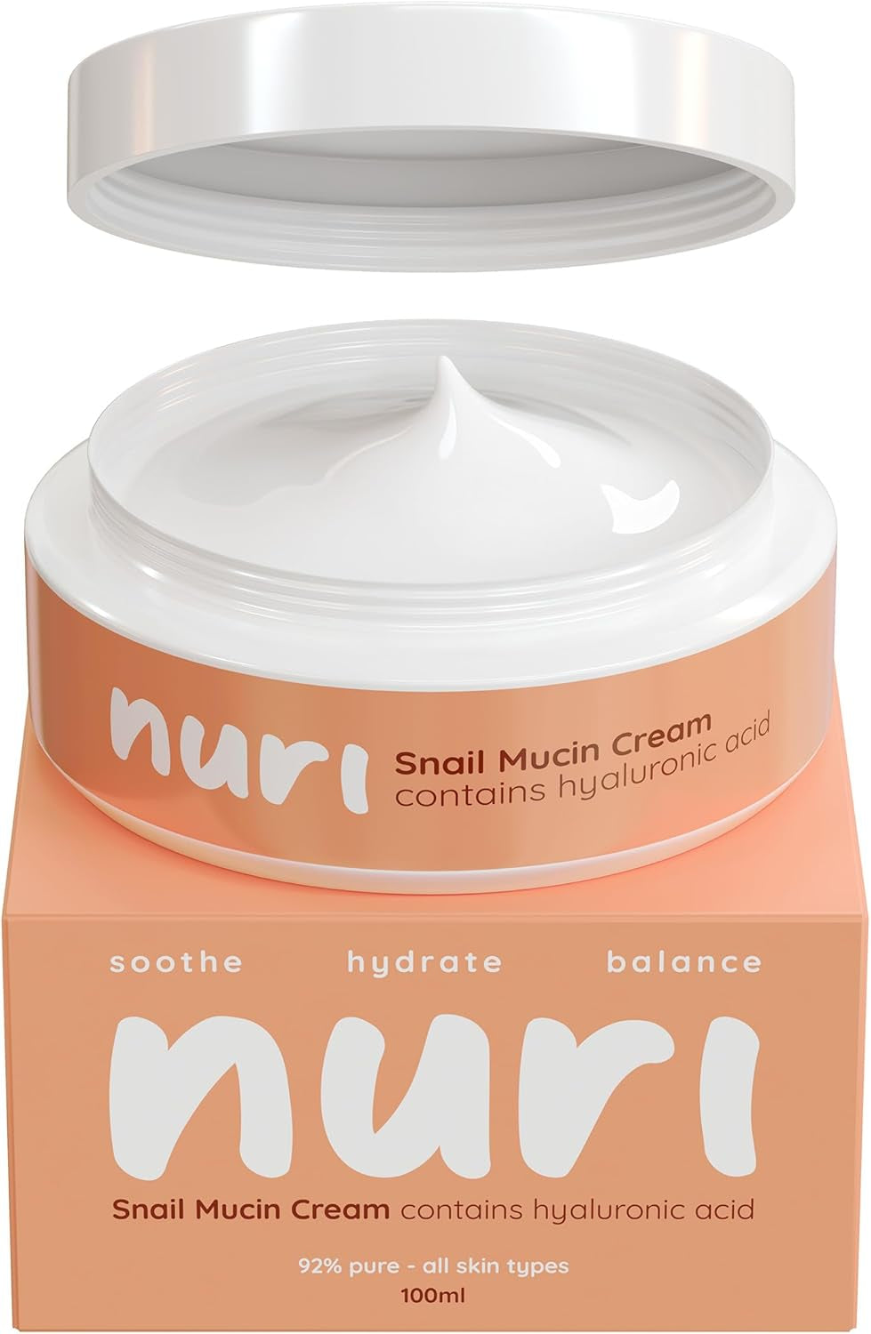 Nuri Snail Mucin Moisturiser Cream - Ultra-Hydrating Formula with 92% Snail Mucin and Hyaluronic Acid for Youthful, Radiant Skin