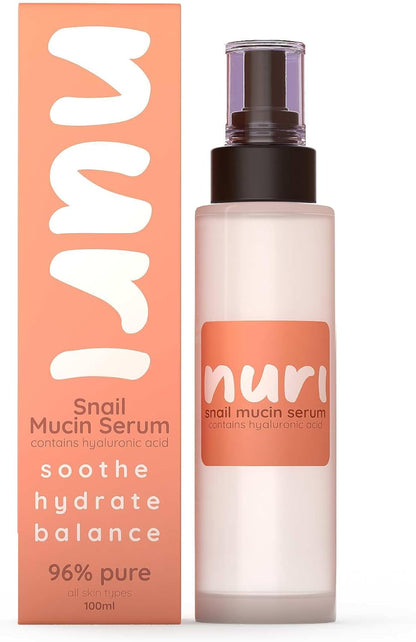 Nuri Snail Mucin Serum - 96% Snail Mucin & Hyaluronic Acid for Youthful, Hydrated Skin - Effortless Pump Application - Essential Korean Skincare Solution