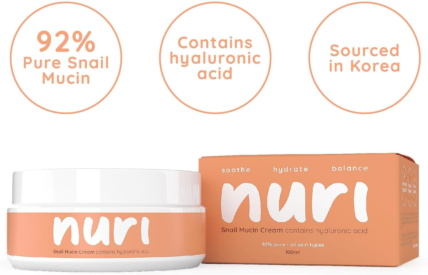 Nuri Snail Mucin Moisturiser Cream - Ultra-Hydrating Formula with 92% Snail Mucin and Hyaluronic Acid for Youthful, Radiant Skin